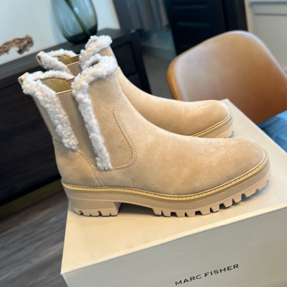 Marc Fisher Ink ankle boots lug sole chelsea sherpa boots bloggers fav